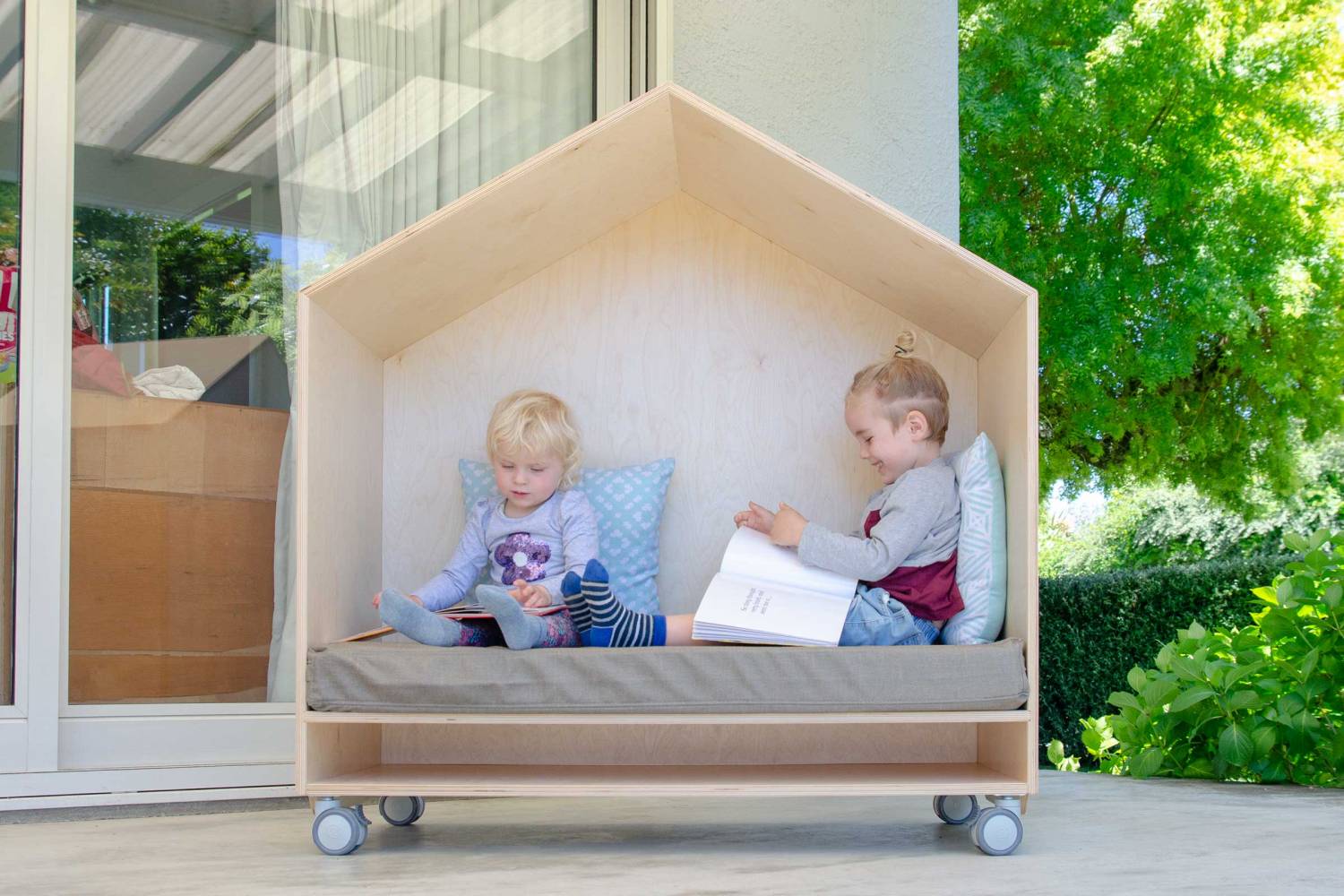 wooden book nook