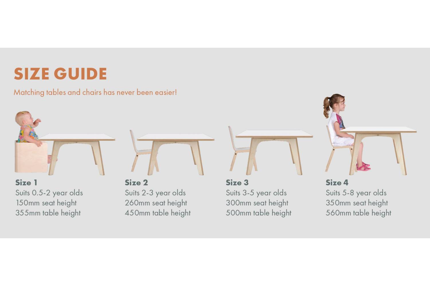 wooden table size chart